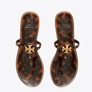Tory Burch Mini Miller Flat Thong Jelly Tortoise Sandals Womens 11